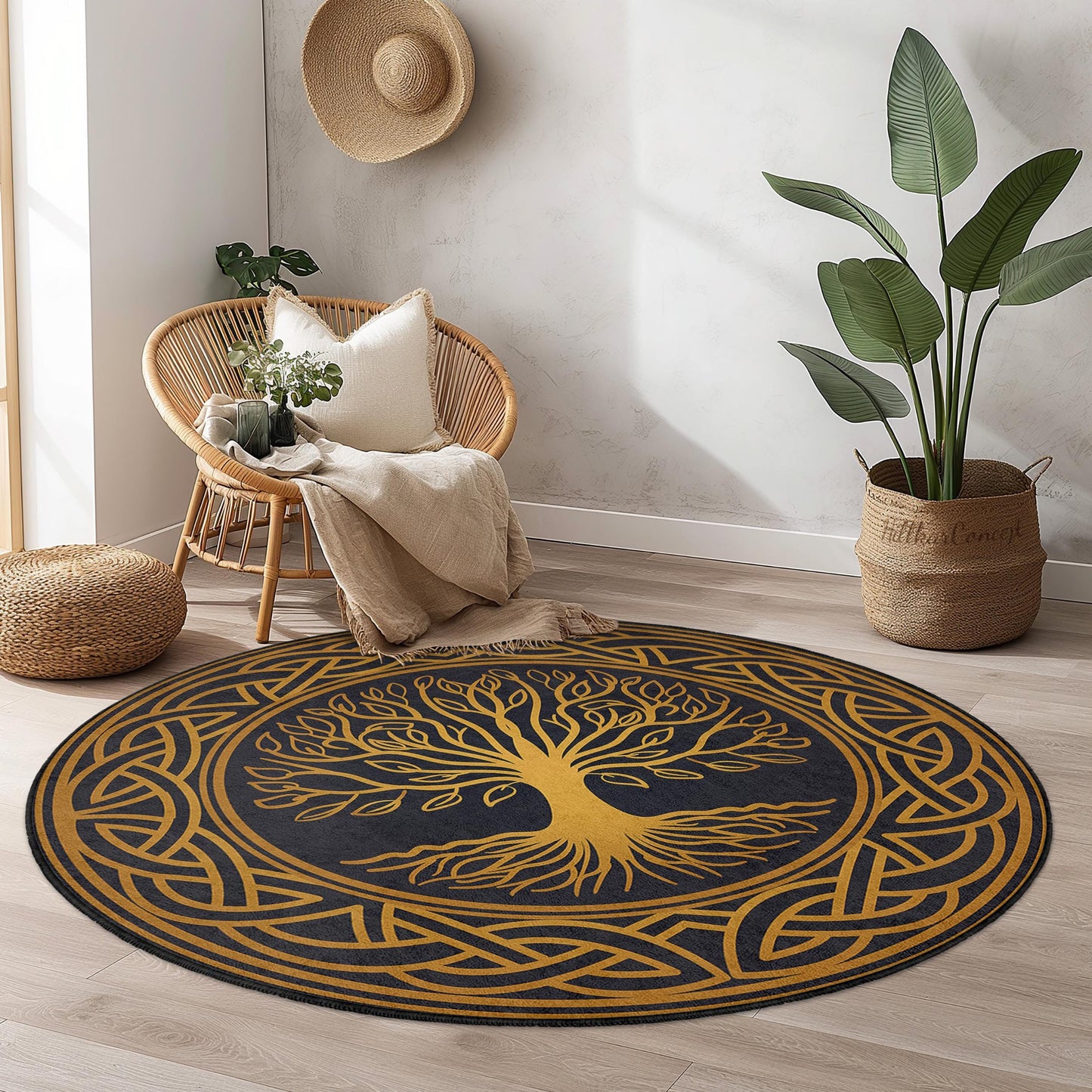 Celtic Tree of Life Round Area Rug, Artistic Round Carpet, Bohemian Home Decor, Nature Inspired Rug, Decorative Round Rug