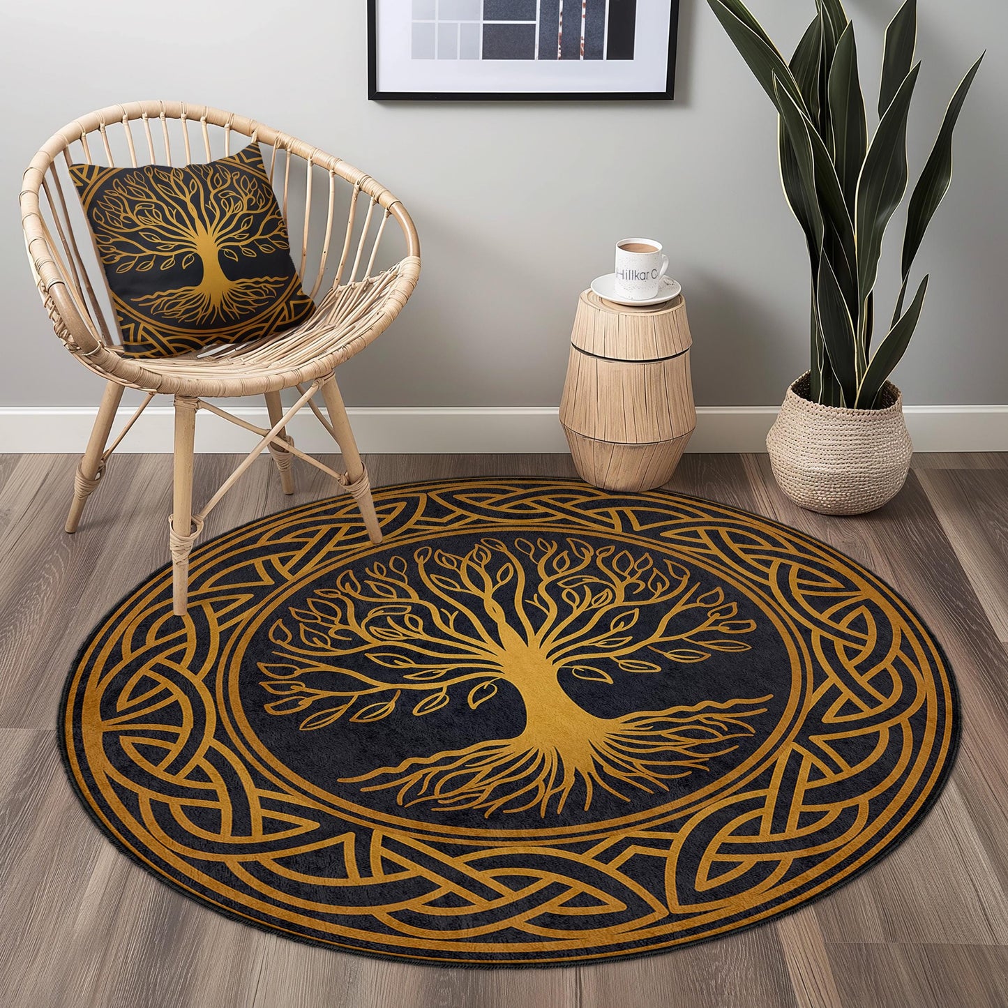 Celtic Tree of Life Round Area Rug, Artistic Round Carpet, Bohemian Home Decor, Nature Inspired Rug, Decorative Round Rug