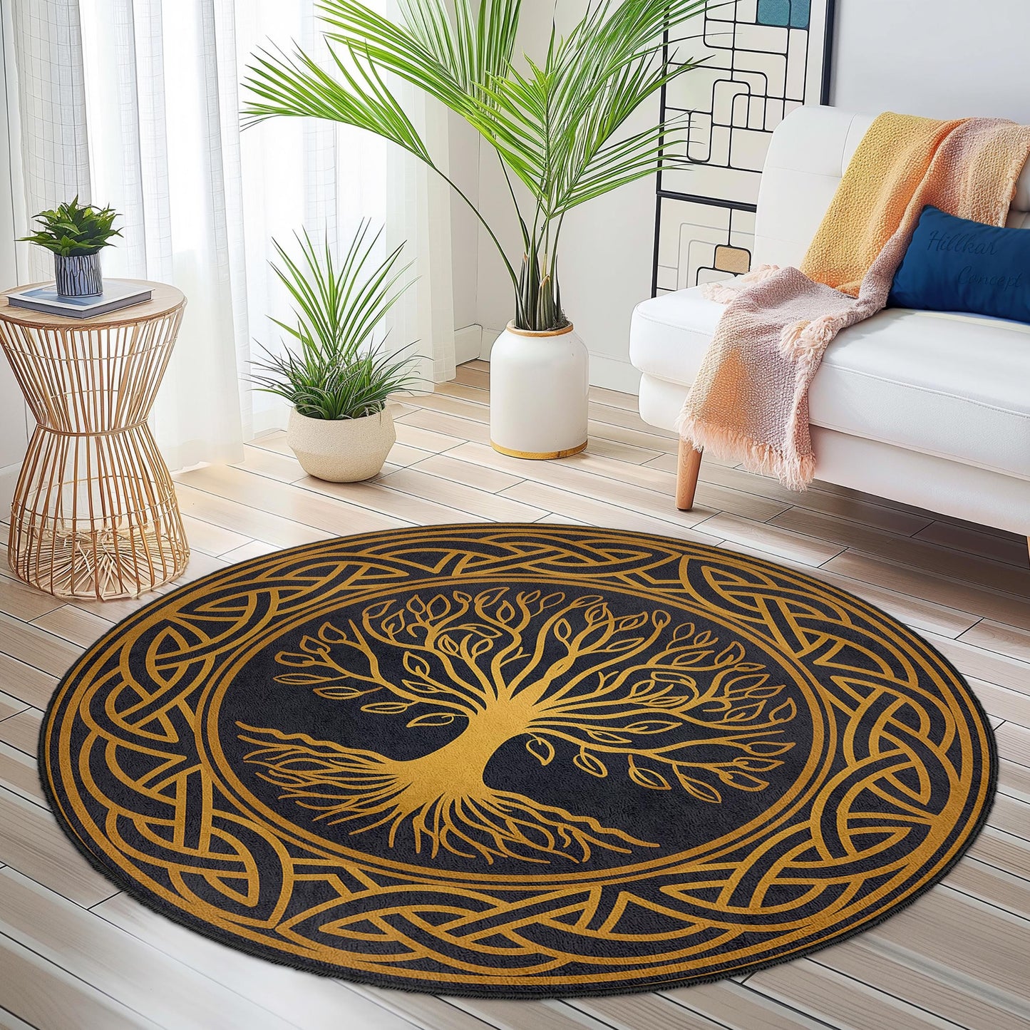 Celtic Tree of Life Round Area Rug, Artistic Round Carpet, Bohemian Home Decor, Nature Inspired Rug, Decorative Round Rug