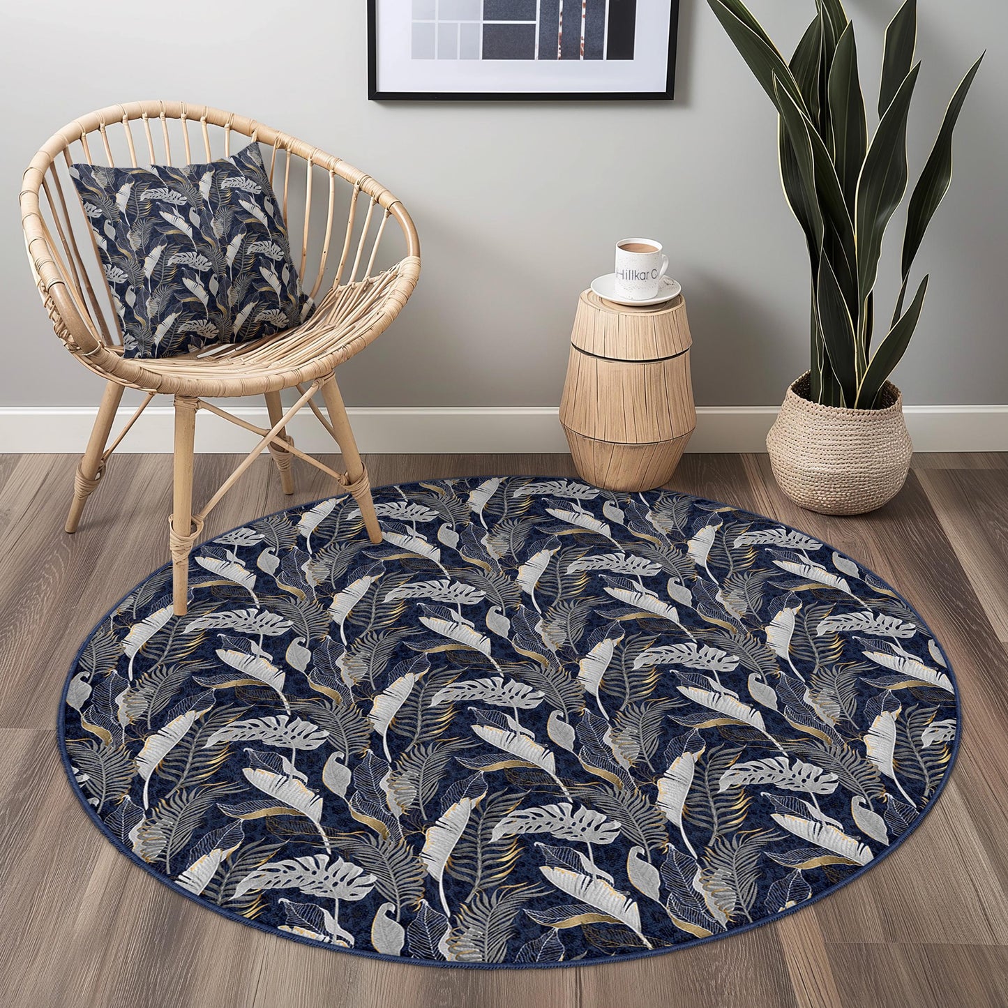 Elegant Leaf Pattern Round Area Rug, Floral Round Carpet for Living Room, Bohemian Decor, Indoor Round Mat, Soft Round Rug