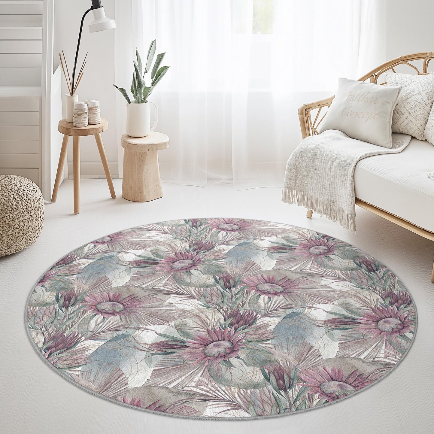 Floral Round Area Rug, Elegant Round Carpet, Living Room Decor, Boho Chic Rug, Home Interior Design, Modern Round Rug