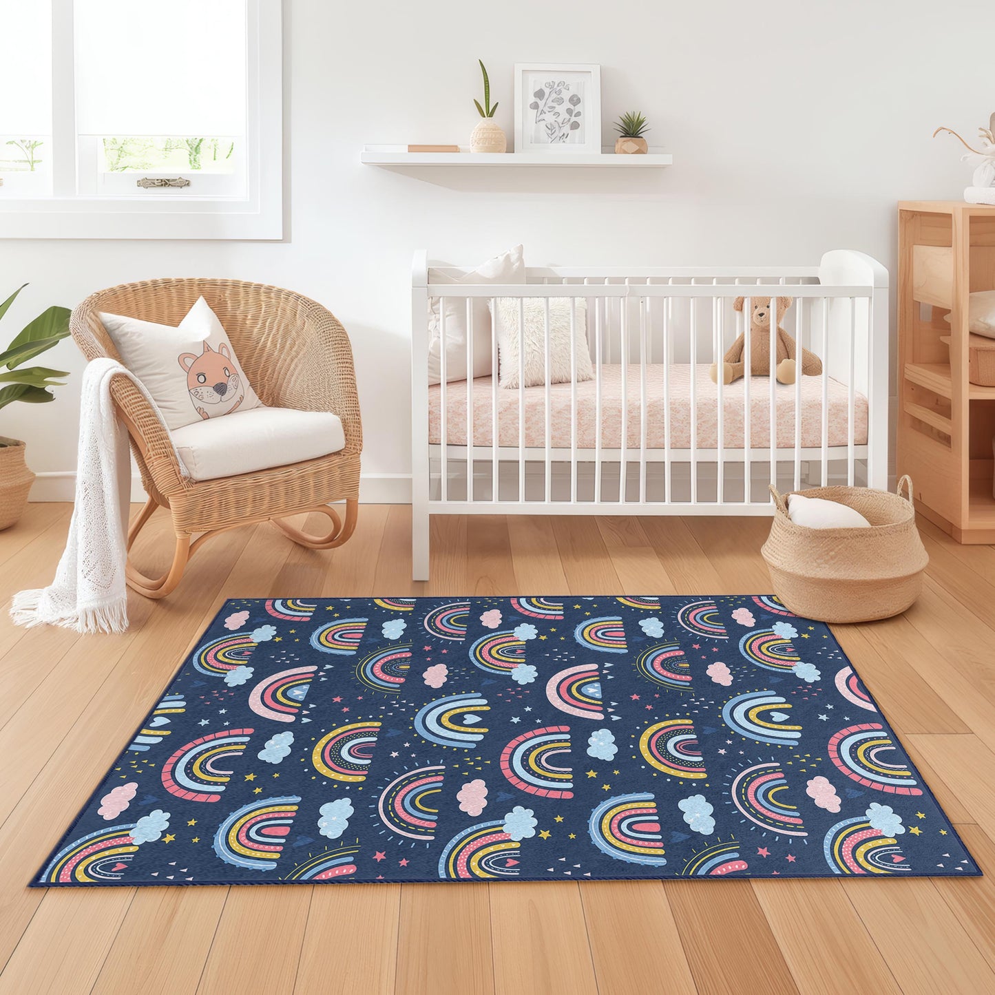 Rainbow Dreams Soft Rectangular Kids Rug, Colorful Rainbow Carpet, Playroom Decor, Nursery Rug, Kids Bedroom Rug