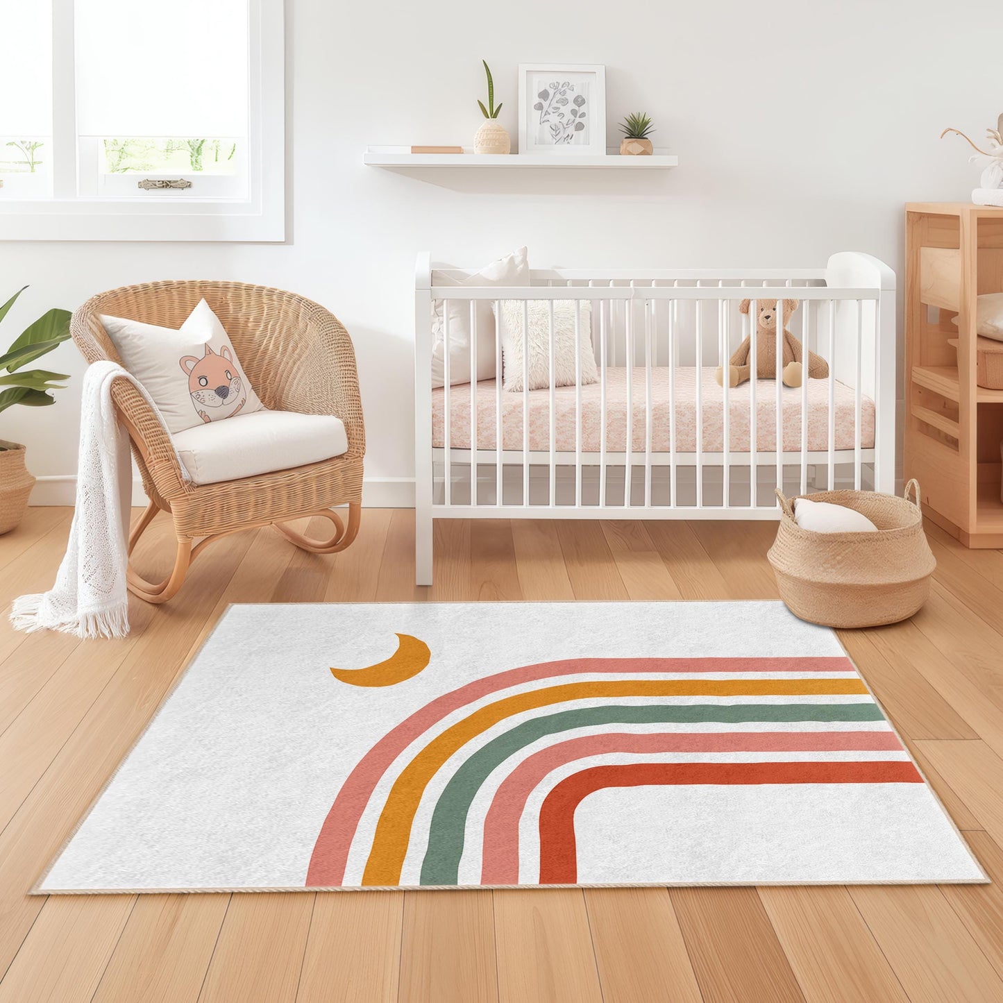 Colorful Rainbow Design Kids Rug, Rectangular Playroom Carpet, Nursery Decor, Soft Children's Rug, Toddler Room Mat
