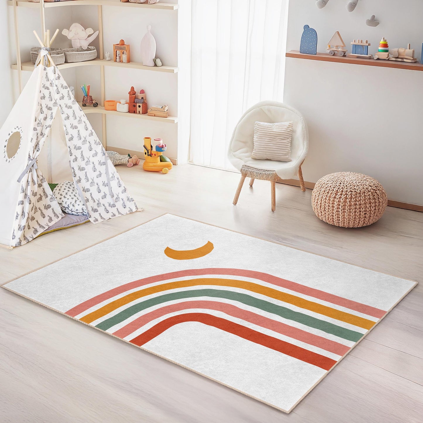 Colorful Rainbow Design Kids Rug, Rectangular Playroom Carpet, Nursery Decor, Soft Children's Rug, Toddler Room Mat