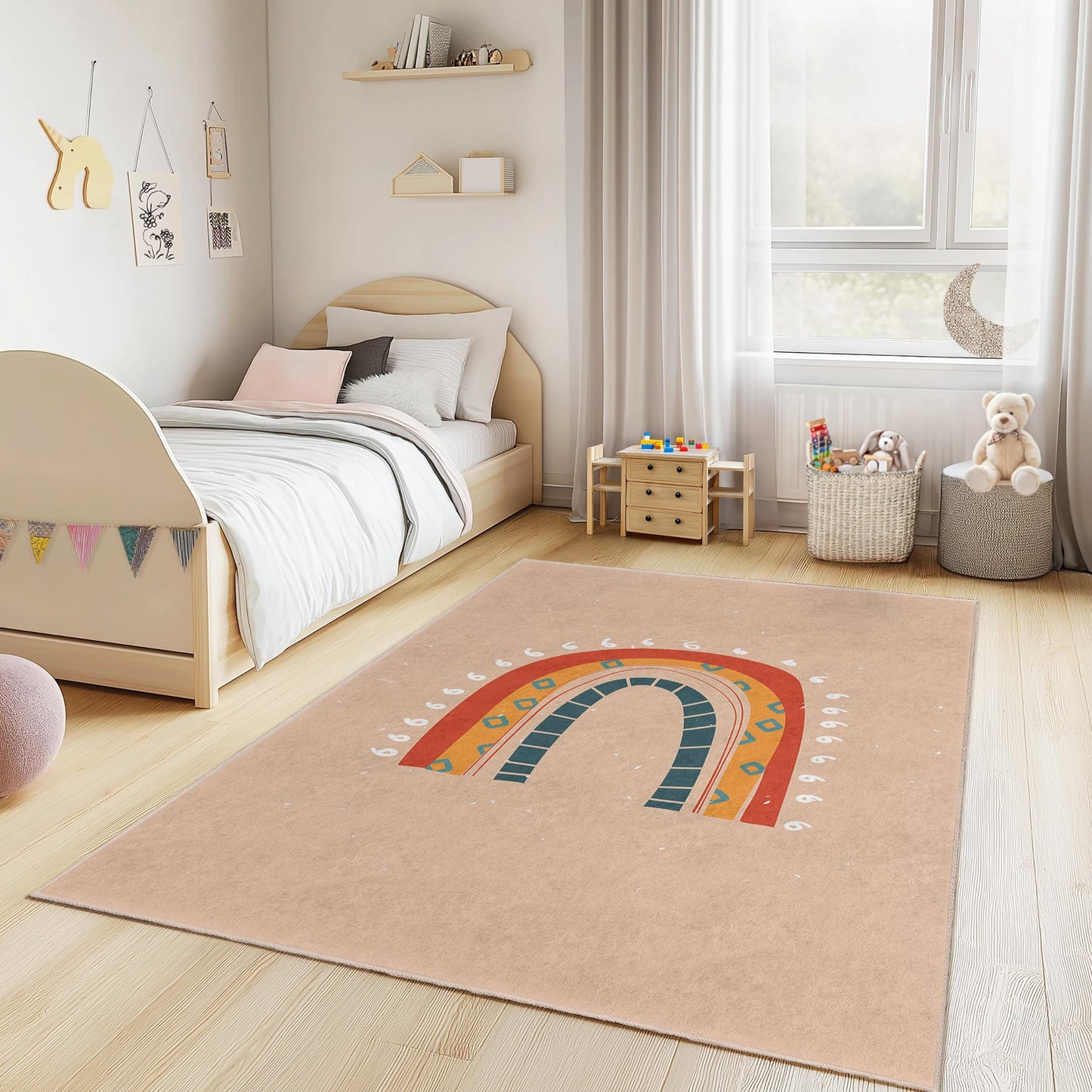 Rainbow Pattern Rectangular Kids Rug, Colorful Nursery Carpet, Playroom Decor, Childrens Room Mat, Soft Kids Area Rug