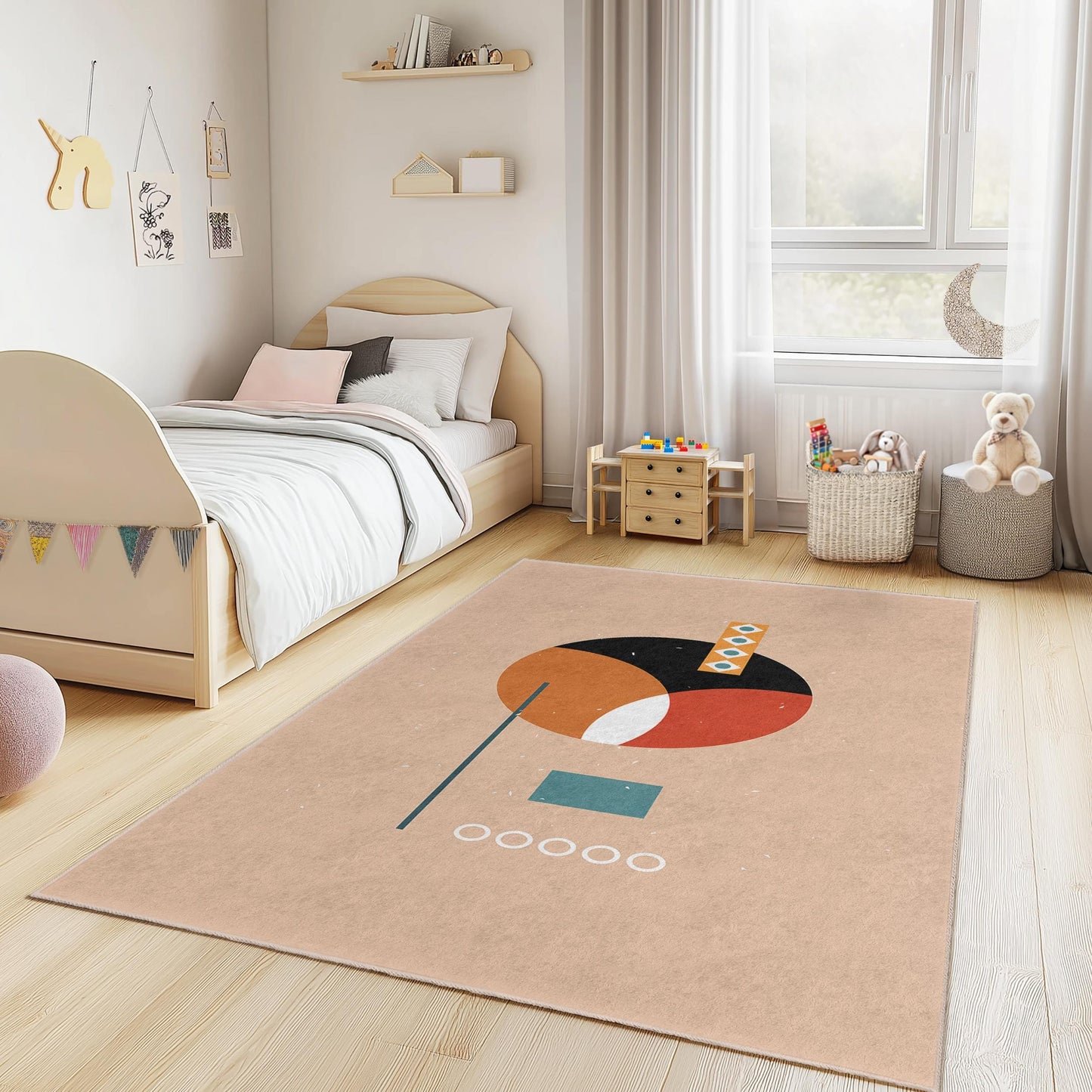 Colorful Geometric Rectangle Area Rug, Modern Kids Room Decor, Playful Kid's Carpet, Stylish Nursery Rug, Soft Play Mat