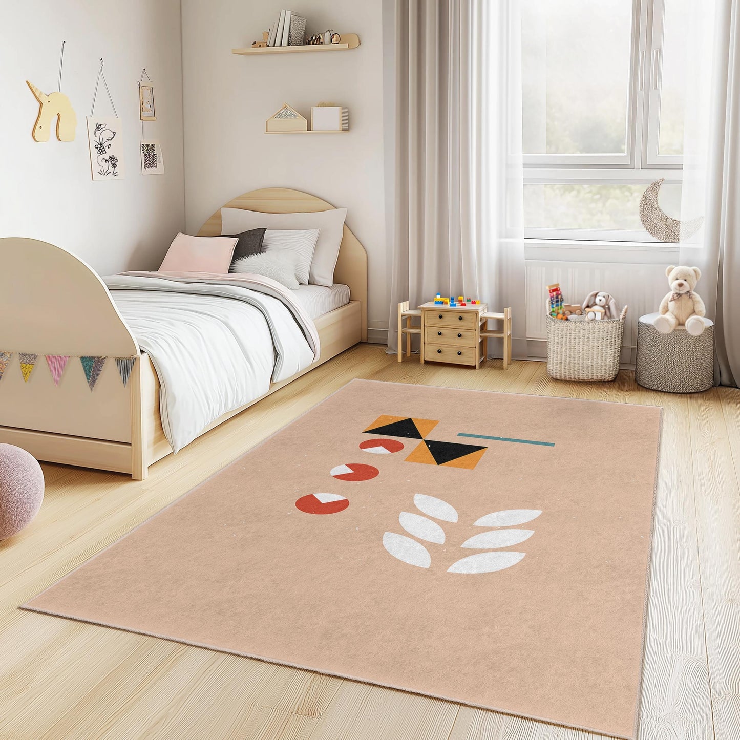 Geometric Kids Rug: Modern Playroom Carpet, Colorful Nursery Decor