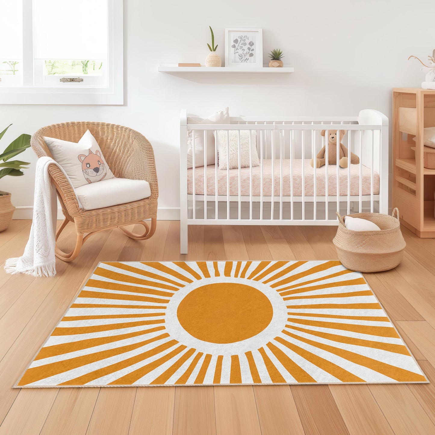 Sunburst Kids Room Rug, Yellow Sun Design Rectangle Rug, Nursery Decor, Playroom Carpet, Soft Children's Rug, Bright Room Accent