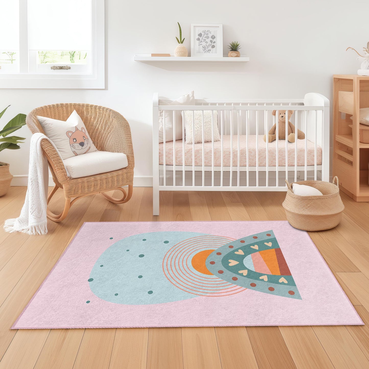 Rainbow Arched Kids Room Rug, Colorful Playroom Carpet, Rectangle Nursery Rug, Soft Childrens Room Decor, Vibrant Kids Mat