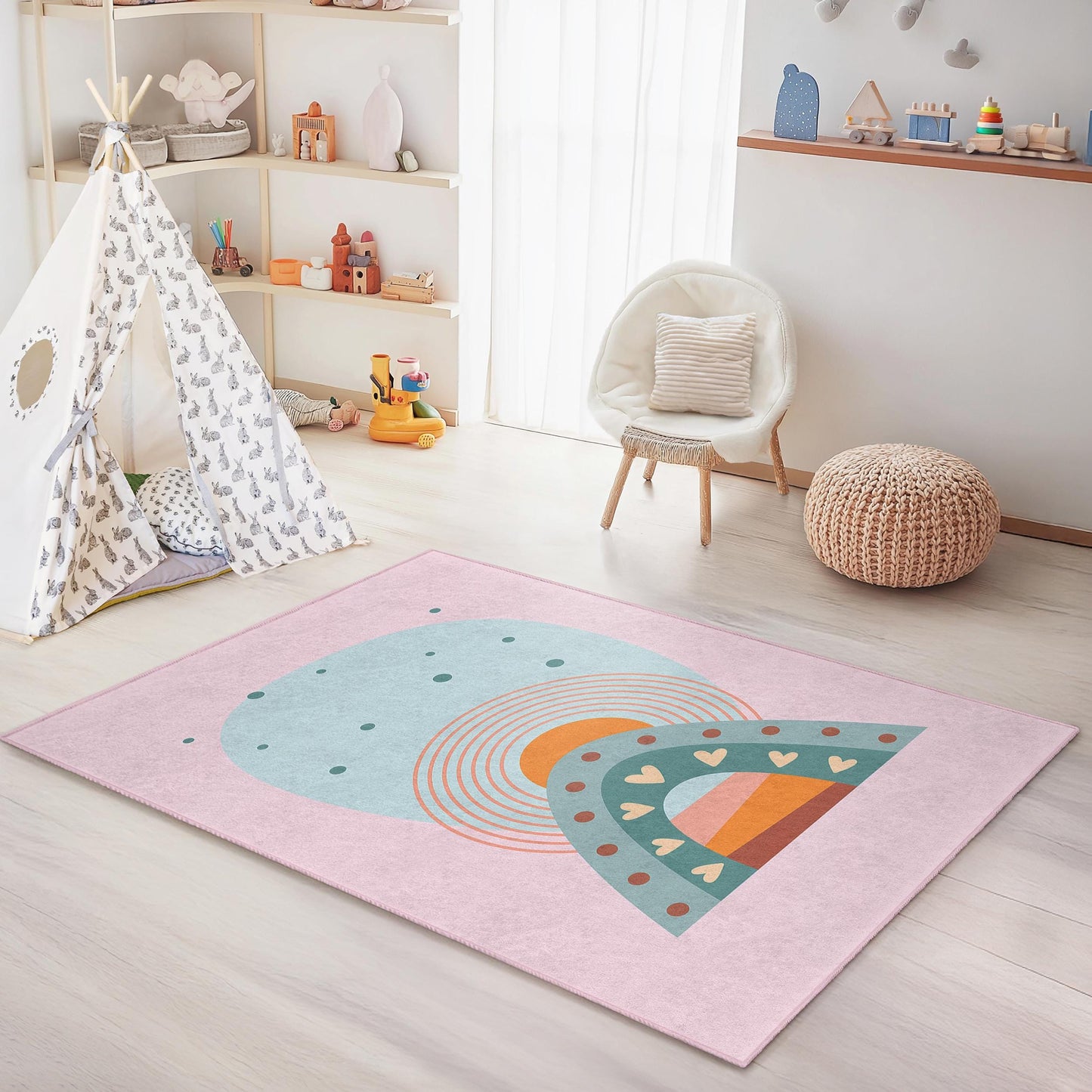 Rainbow Arched Kids Room Rug, Colorful Playroom Carpet, Rectangle Nursery Rug, Soft Childrens Room Decor, Vibrant Kids Mat