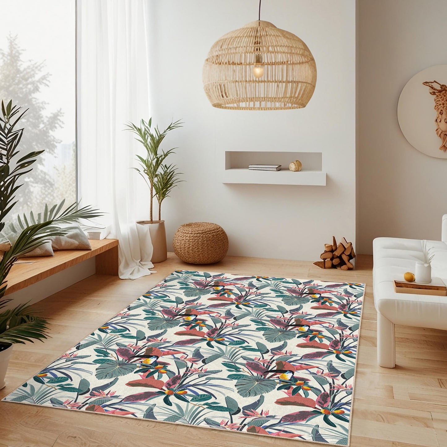 Tropical Floral Pattern Rectangular Area Rug, Boho Chic Home Decor, Indoor Carpet for Living Room, Kitchen, Bedroom, and Office