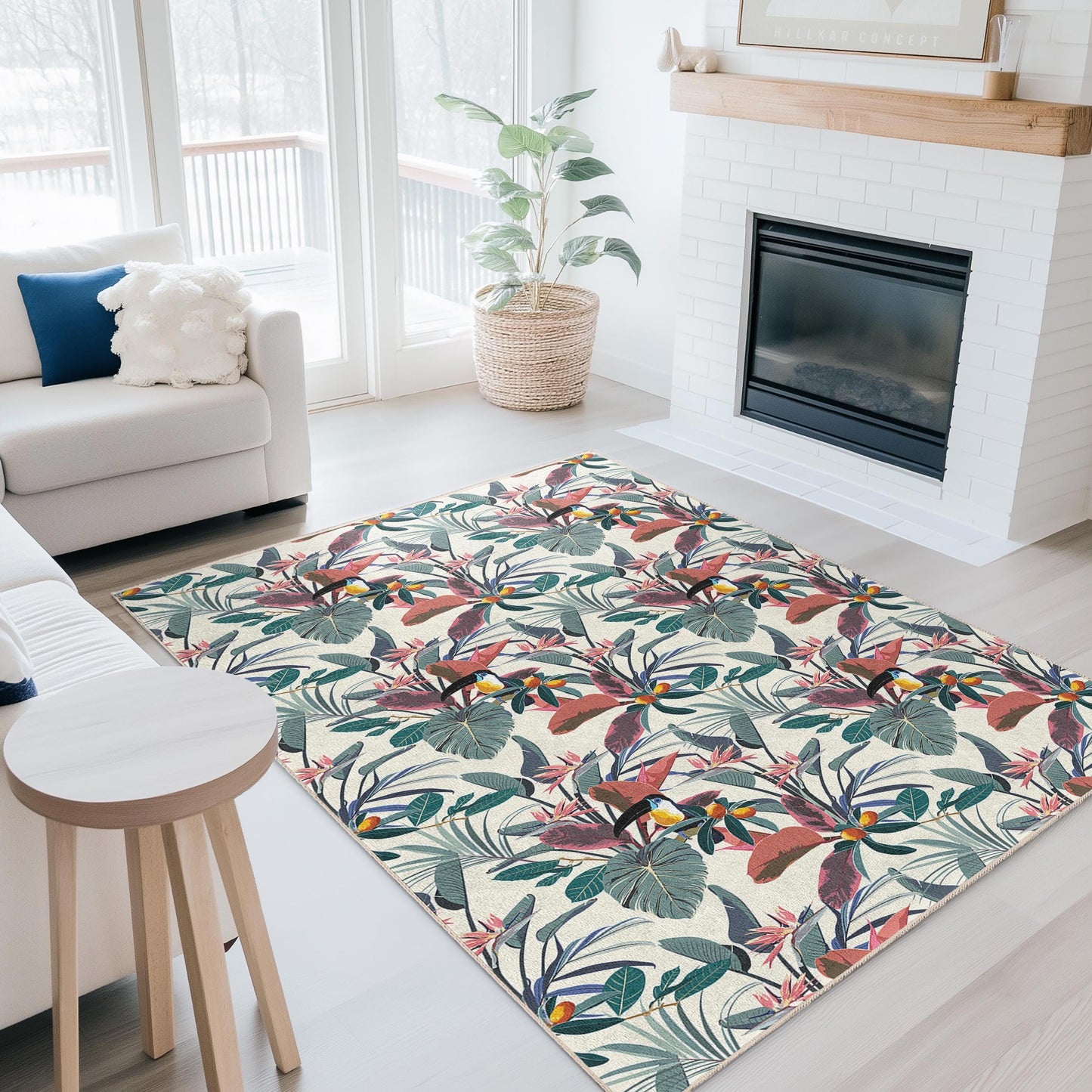 Tropical Floral Pattern Rectangular Area Rug, Boho Chic Home Decor, Indoor Carpet for Living Room, Kitchen, Bedroom, and Office