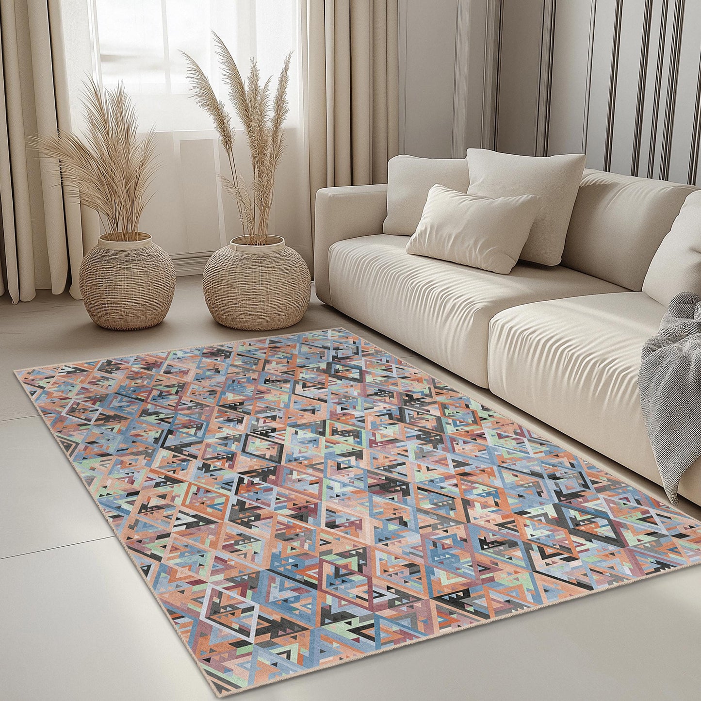 Geometric Triangles Area Rug, Rectangular Abstract Carpet, Modern Living Room Decor, Stylish Home Flooring, Unique Geometric Rug