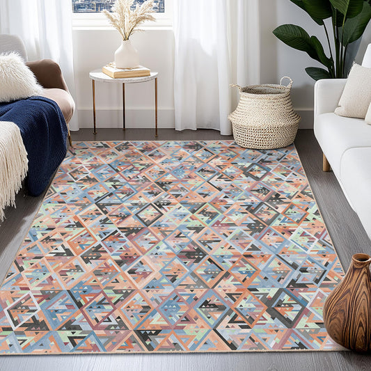 Geometric Triangles Area Rug, Rectangular Abstract Carpet, Modern Living Room Decor, Stylish Home Flooring, Unique Geometric Rug