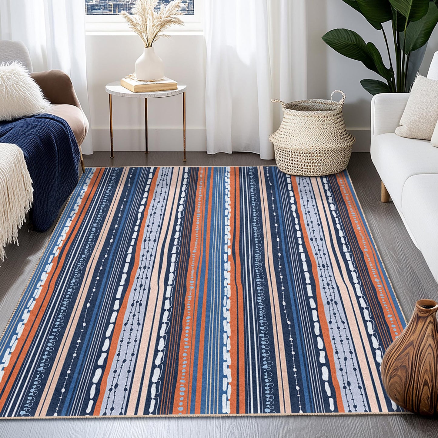 Elegant Striped Rectangle Area Rug, Modern Geometric Design, Soft Living Room Carpet, Decorative Floor Mat for Home