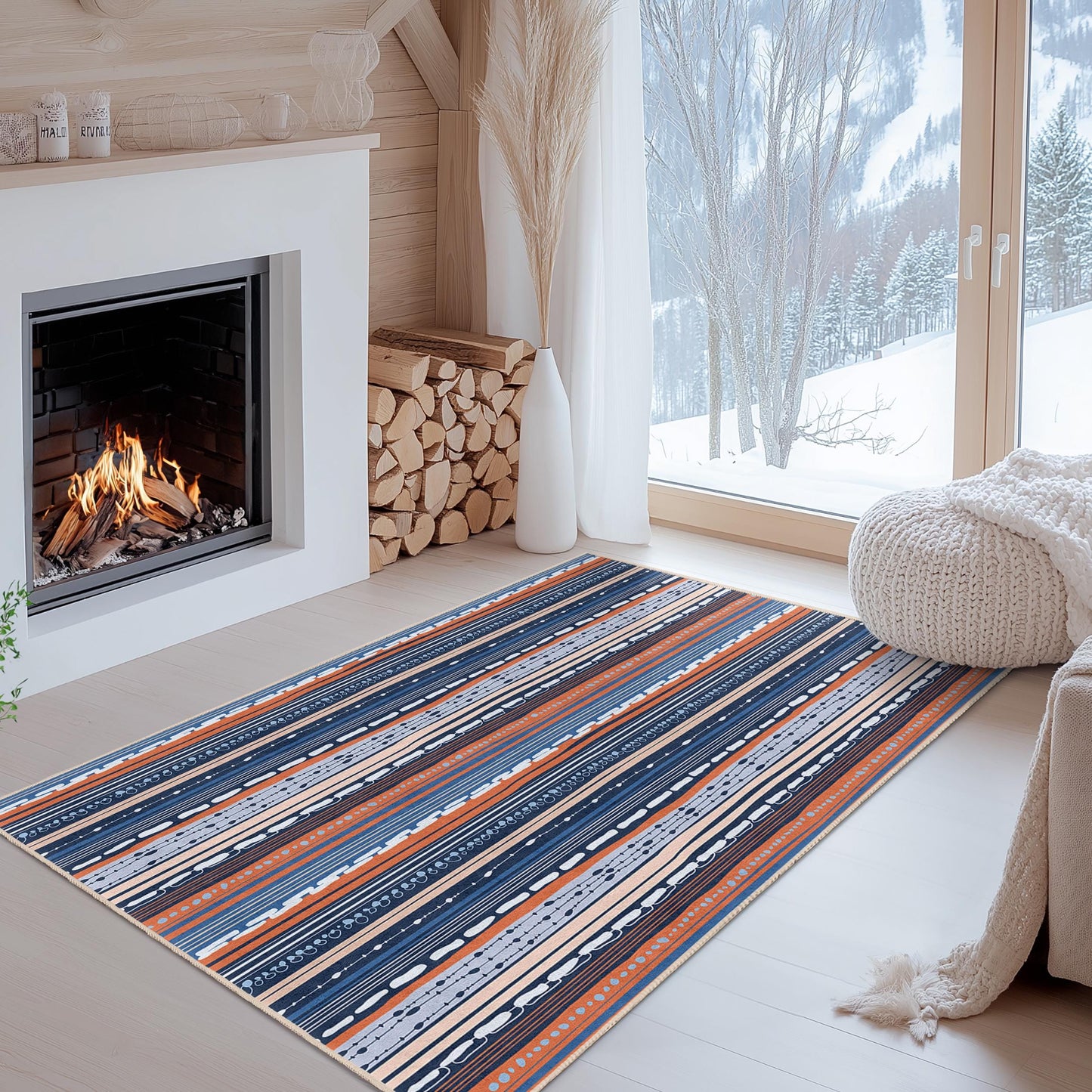 Elegant Striped Rectangle Area Rug, Modern Geometric Design, Soft Living Room Carpet, Decorative Floor Mat for Home