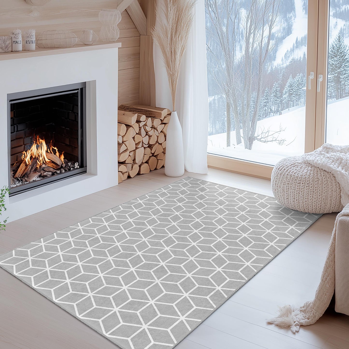 Modern Geometric Rectangular Area Rug, Stylish Honeycomb Pattern Carpet, Durable Living Room Rug, Chic Bedroom Decor