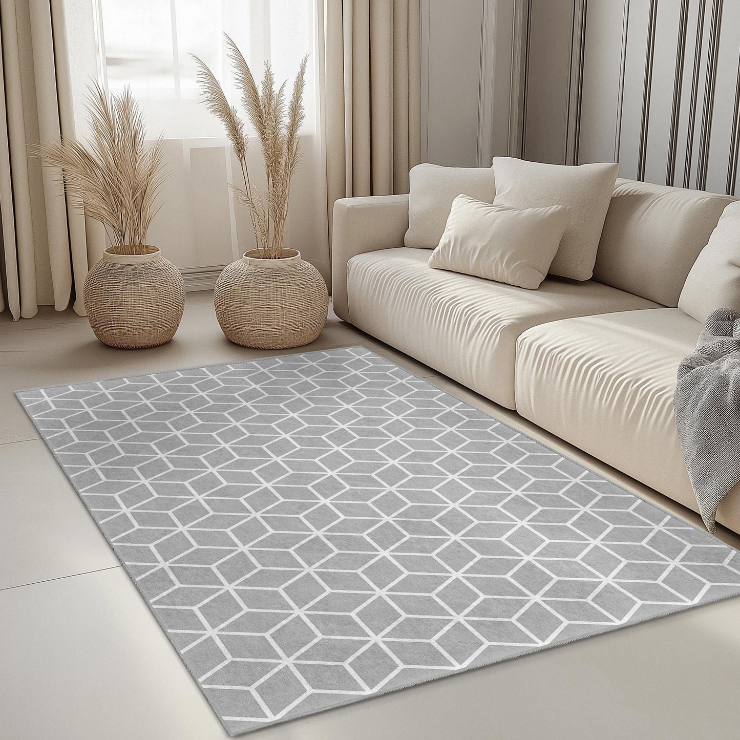 Modern Geometric Rectangular Area Rug, Stylish Honeycomb Pattern Carpet, Durable Living Room Rug, Chic Bedroom Decor