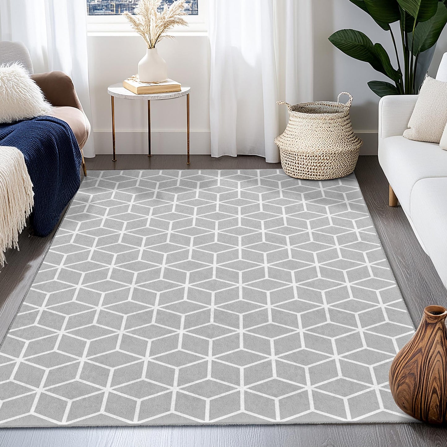 Modern Geometric Rectangular Area Rug, Stylish Honeycomb Pattern Carpet, Durable Living Room Rug, Chic Bedroom Decor