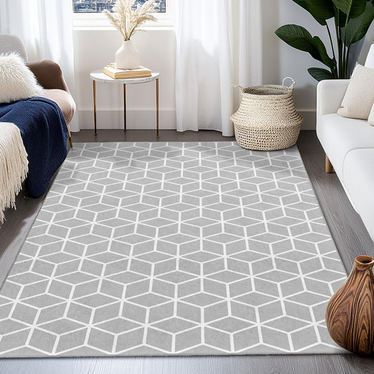 Modern Geometric Rectangular Area Rug, Stylish Honeycomb Pattern Carpet, Durable Living Room Rug, Chic Bedroom Decor