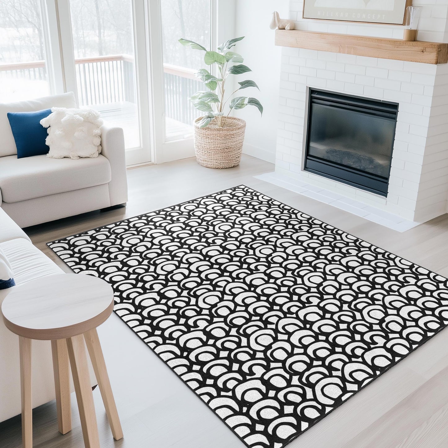 Modern Black and White Abstract Rectangle Rug, Stylish Area Rug for Home Decor, Chic Living Room Carpet, Contemporary Floor Mat