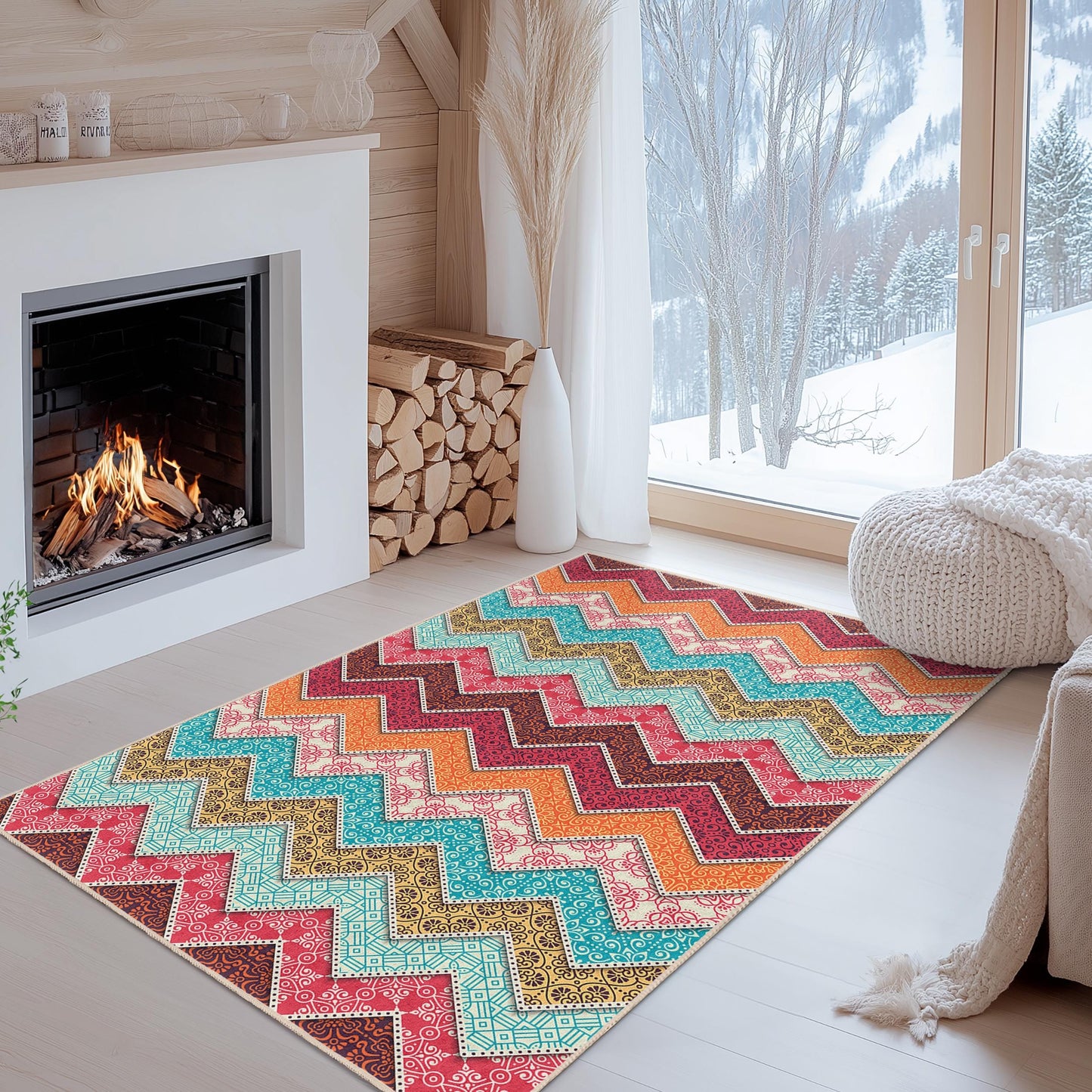 Vibrant Zigzag Pattern Rectangle Area Rug, Colorful Geometric Design Rug, Modern Living Room Carpet, Stylish Home Decor