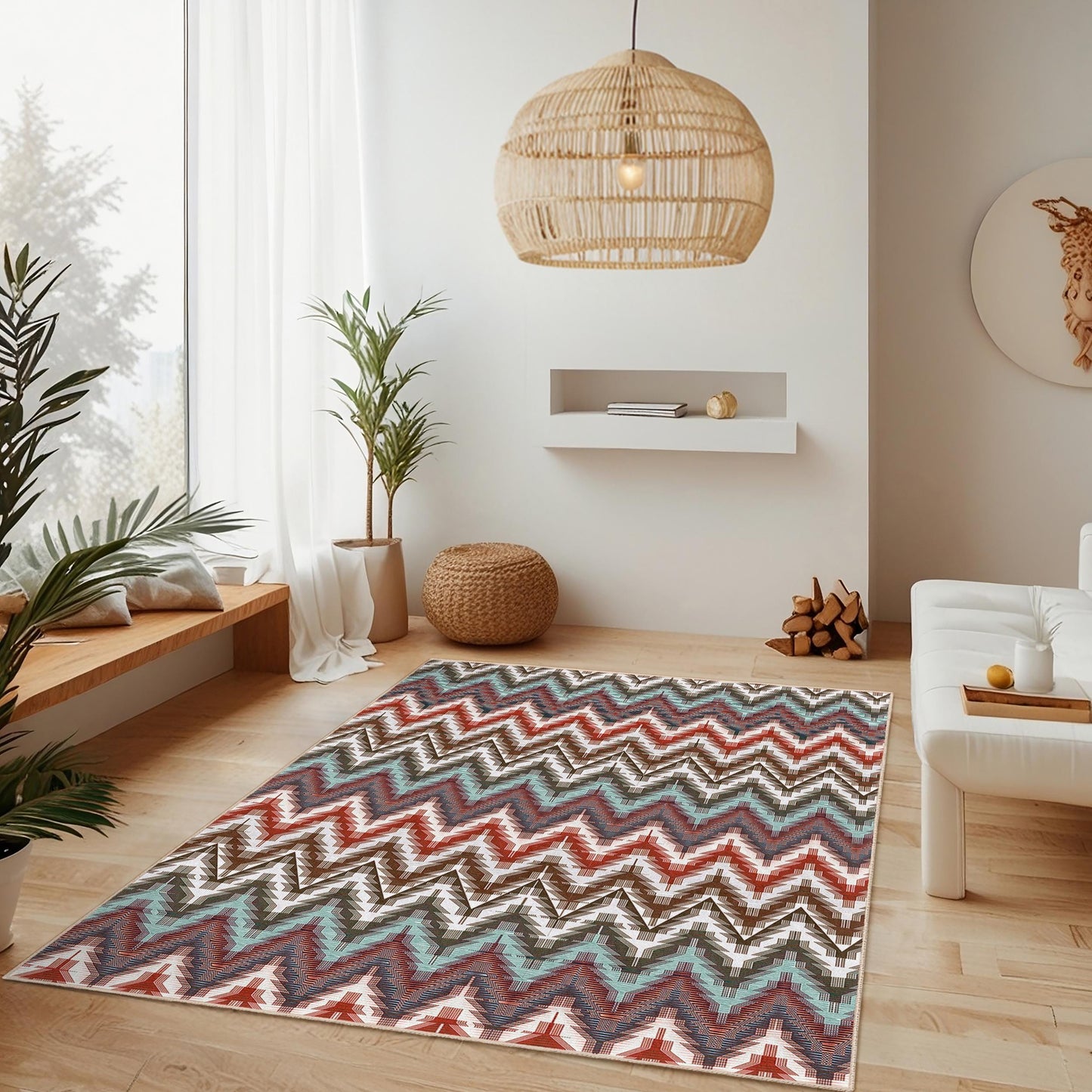 Vibrant Zigzag Pattern Rectangle Area Rug, Colorful Geometric Design Carpet, Modern Living Room Rug, Stylish Home Decor