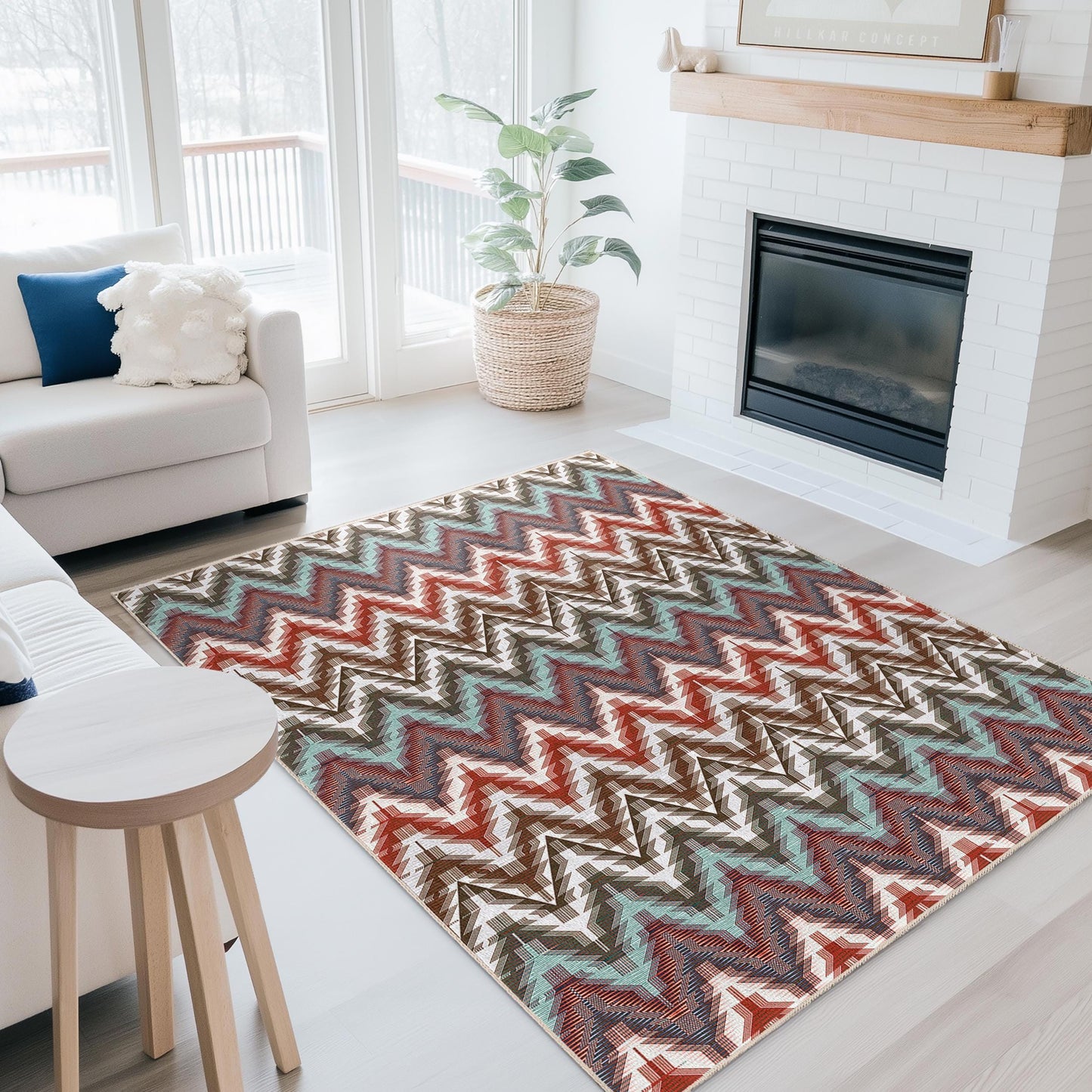 Vibrant Zigzag Pattern Rectangle Area Rug, Colorful Geometric Design Carpet, Modern Living Room Rug, Stylish Home Decor