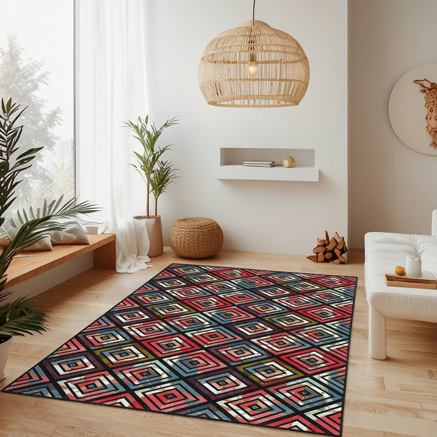 Geometric Patterned Rectangular Area Rug, Modern Diamond Design Carpet, Stylish Living Room Rug, Home Decor, Bedroom Rug