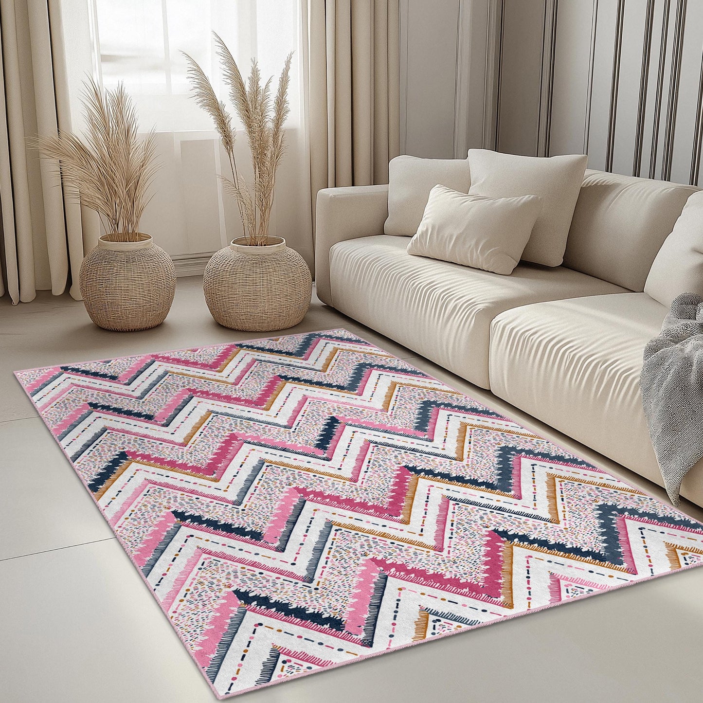 Chevron Pattern Rectangular Area Rug, Modern Geometric Carpet, Soft Living Room Rug, Stylish Home Decor, Elegant Floor Mat