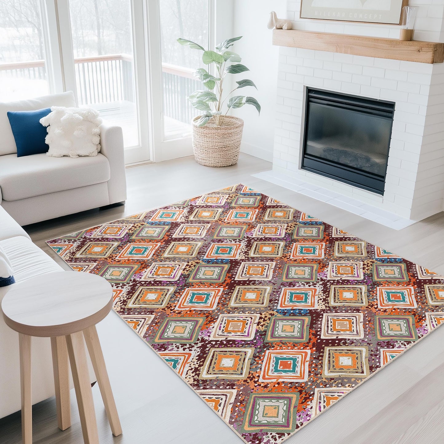 Colorful Geometric Pattern Rectangular Rug, Modern Home Decor Area Rug, Stylish Living Room Rug, Unique Bedroom Carpet