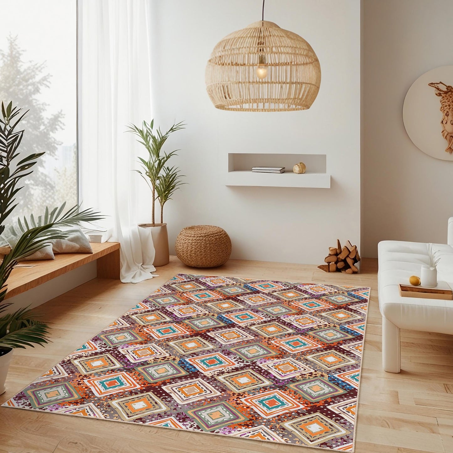 Colorful Geometric Pattern Rectangular Rug, Modern Home Decor Area Rug, Stylish Living Room Rug, Unique Bedroom Carpet