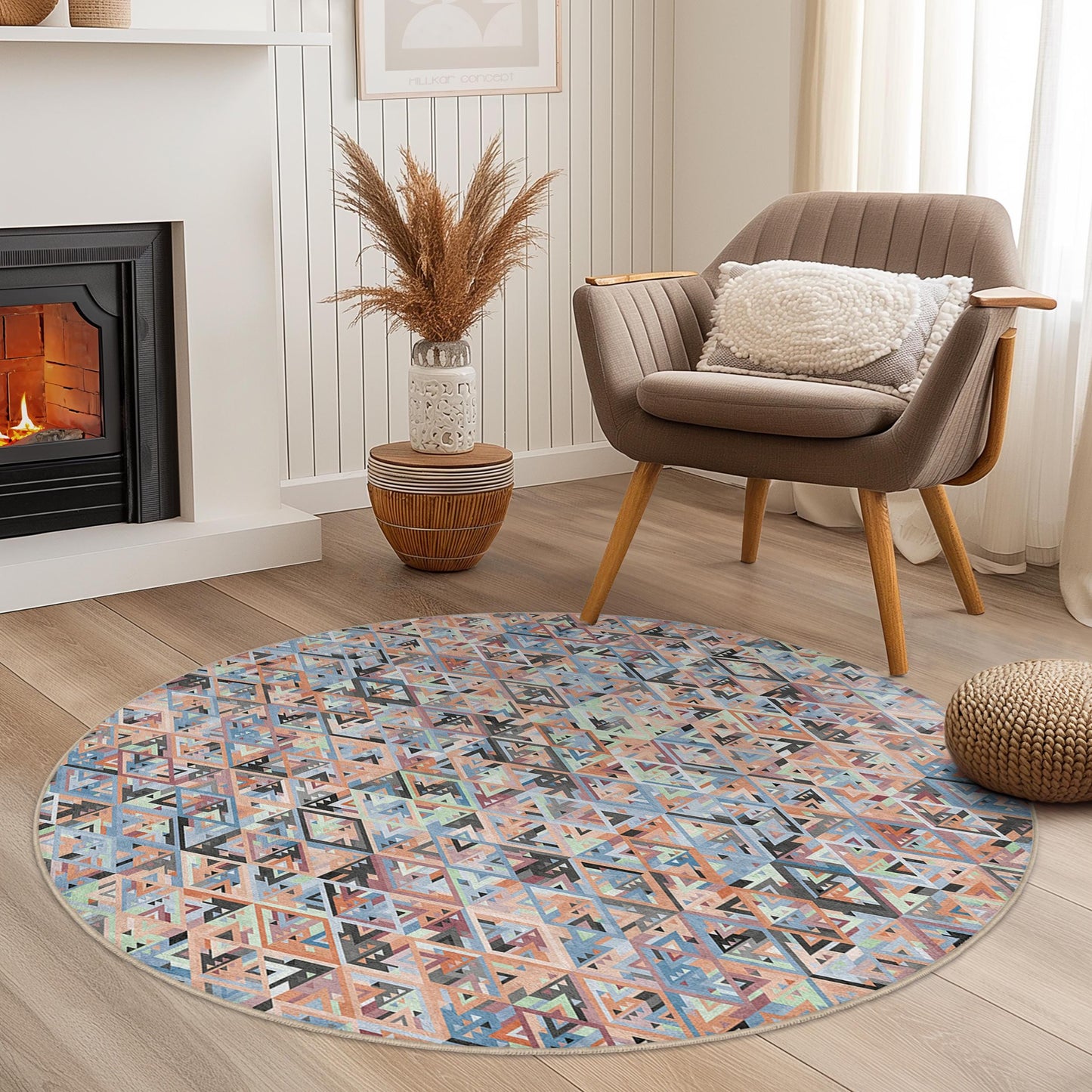 Geometric Round Area Rug: Modern Boho Living Room Carpet