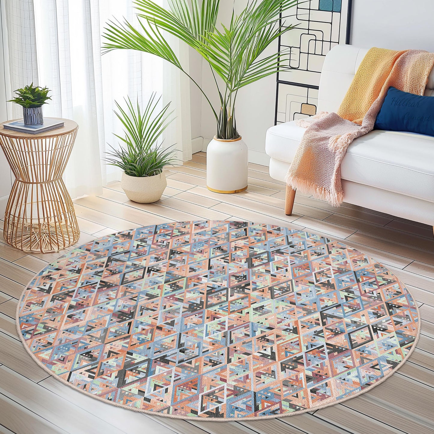 Geometric Round Area Rug: Modern Boho Living Room Carpet