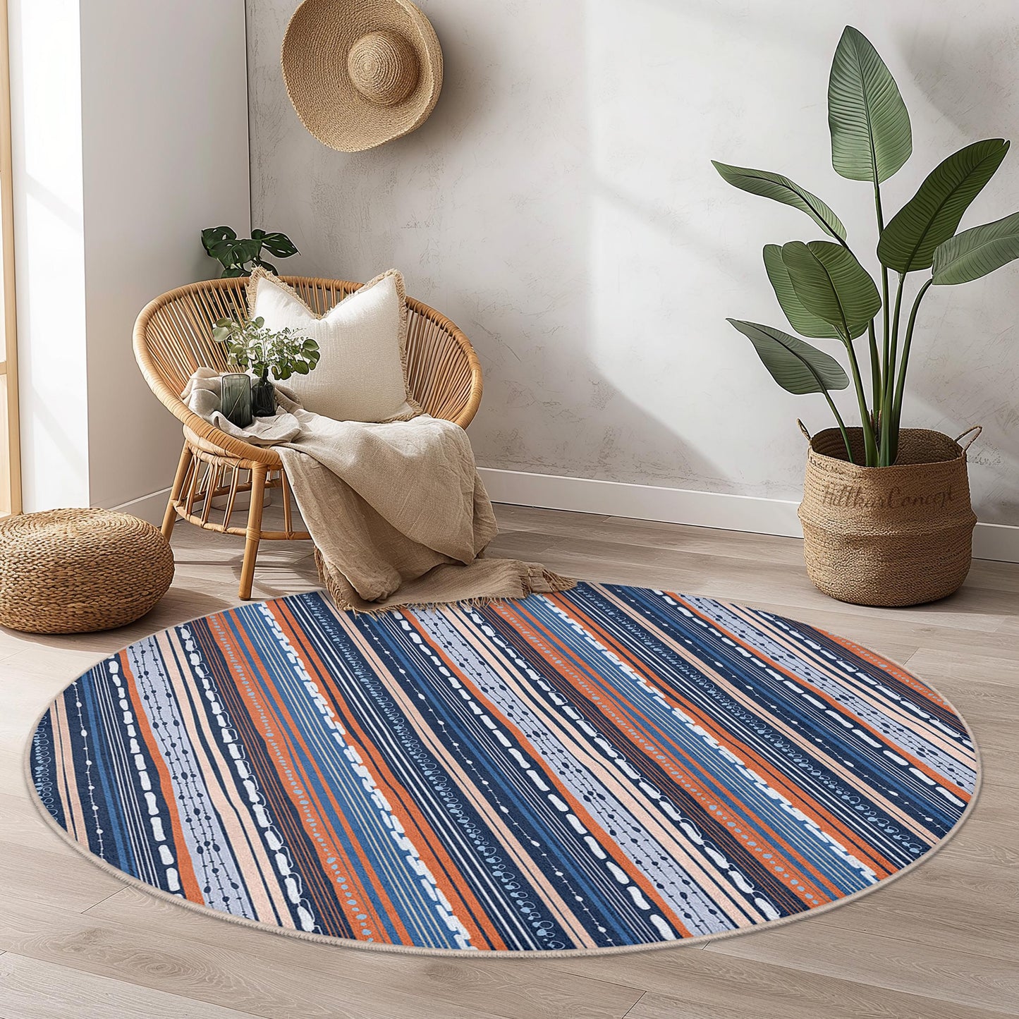 Navy Blue Striped Area Rug, Modern Geometric Rectangular Rug, Soft Indoor Carpet for Living Room, Stylish Home Decor, Multi-Use Rug
