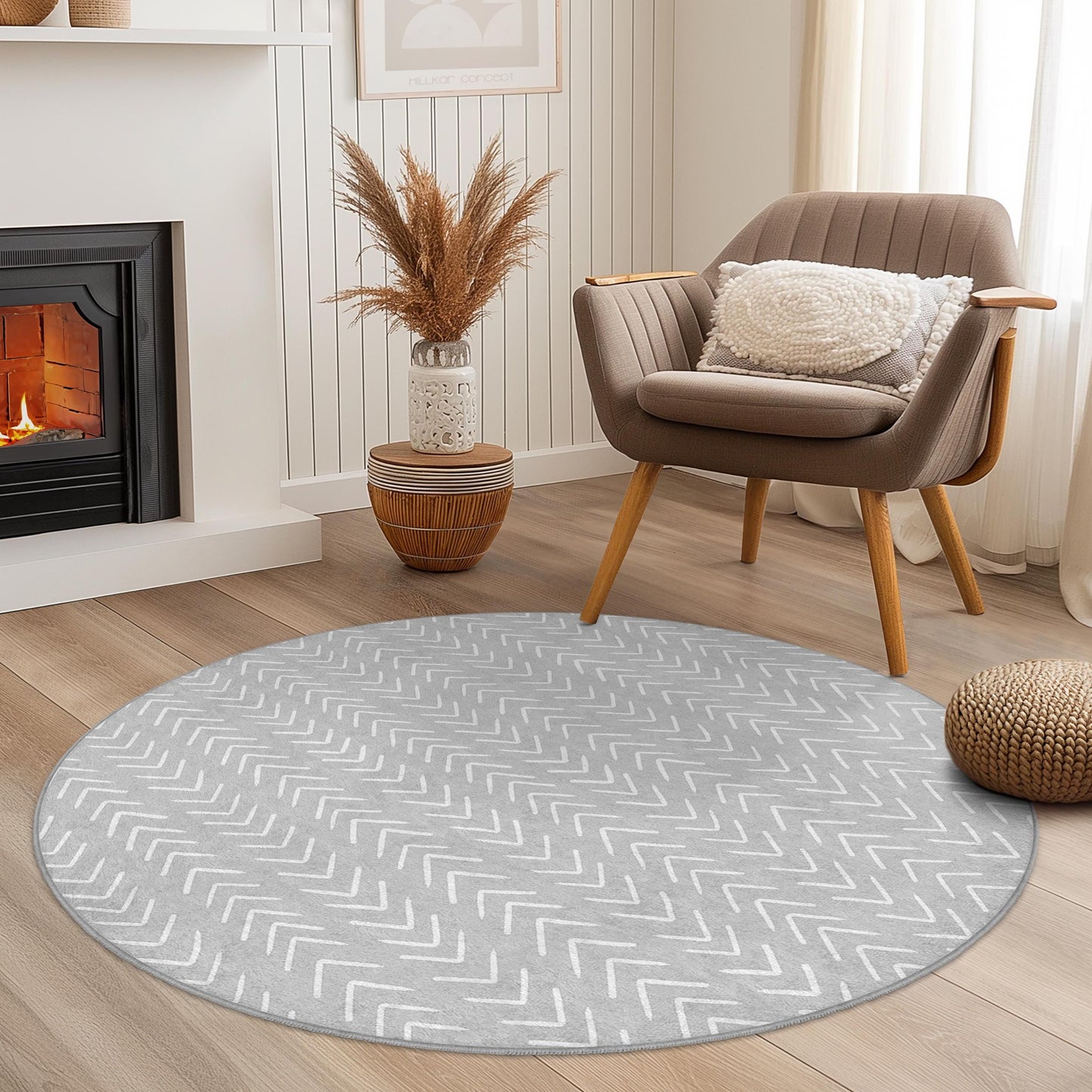 Stylish Grey Arrow Pattern Round Rug, Modern Round Carpet for Living Room, Soft Round Area Rug, Contemporary Home Decor