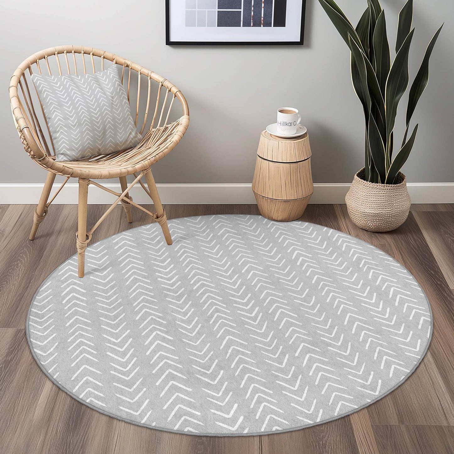 Stylish Grey Arrow Pattern Round Rug, Modern Round Carpet for Living Room, Soft Round Area Rug, Contemporary Home Decor
