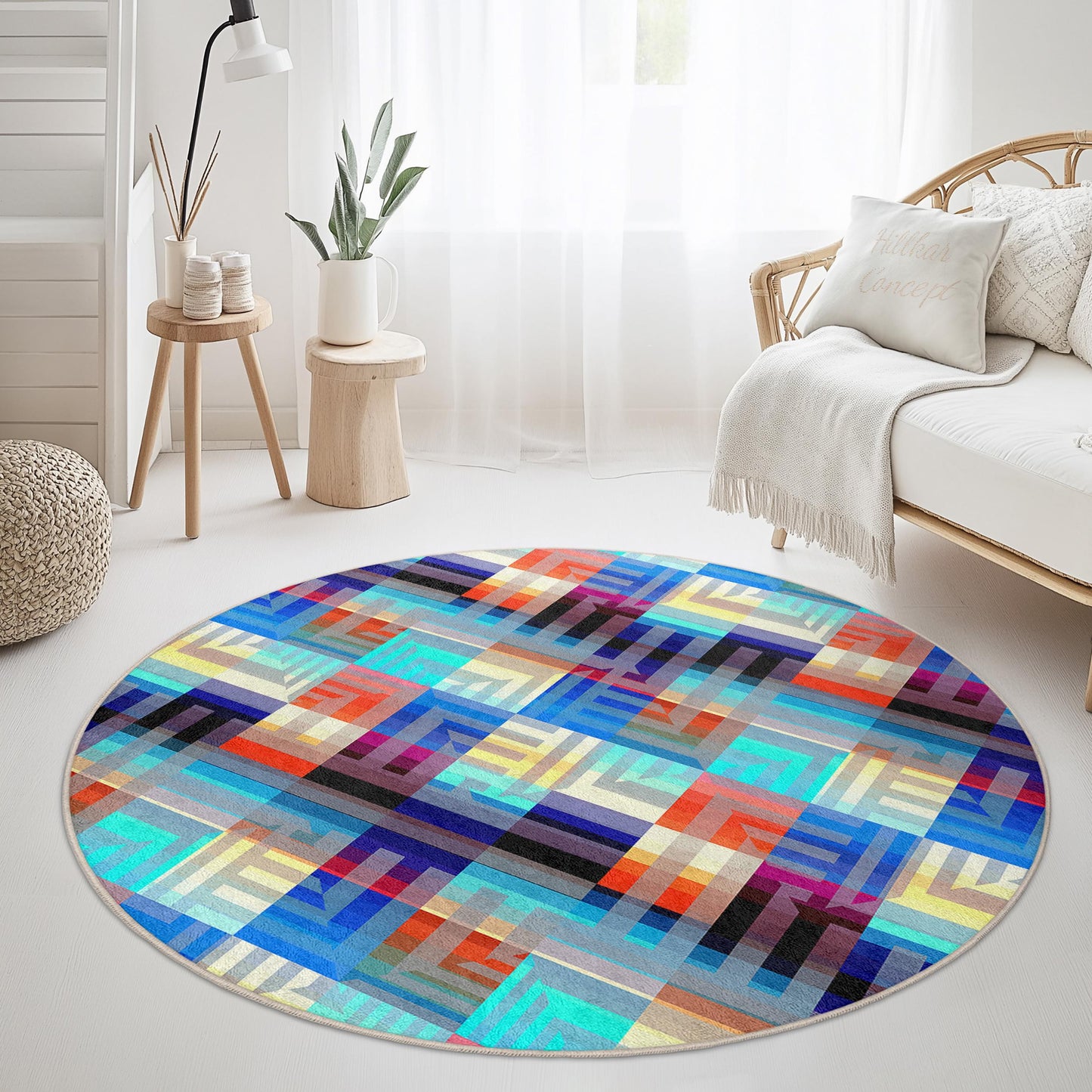 Stylish Geometric Round Area Rug, Modern Abstract Round Carpet, Home Decor Rug, Soft Round Rug for Living Room, Bedroom and Office