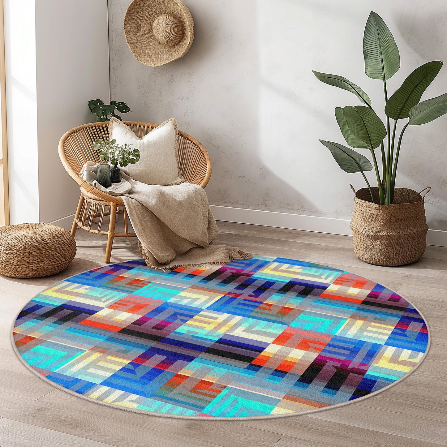 Stylish Geometric Round Area Rug, Modern Abstract Round Carpet, Home Decor Rug, Soft Round Rug for Living Room, Bedroom and Office