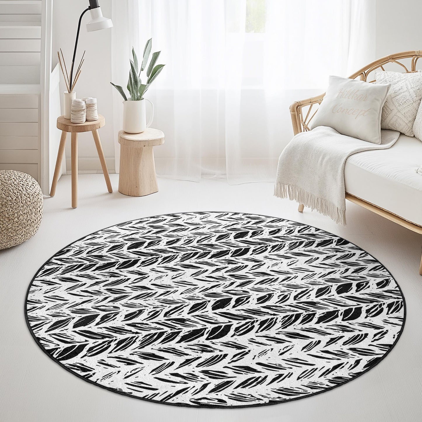 Leaf Pattern Round Area Rug, Modern Round Rug for Living Room, Boho Chic Decor, Soft Round Carpet for Home, Indoor Round Mat