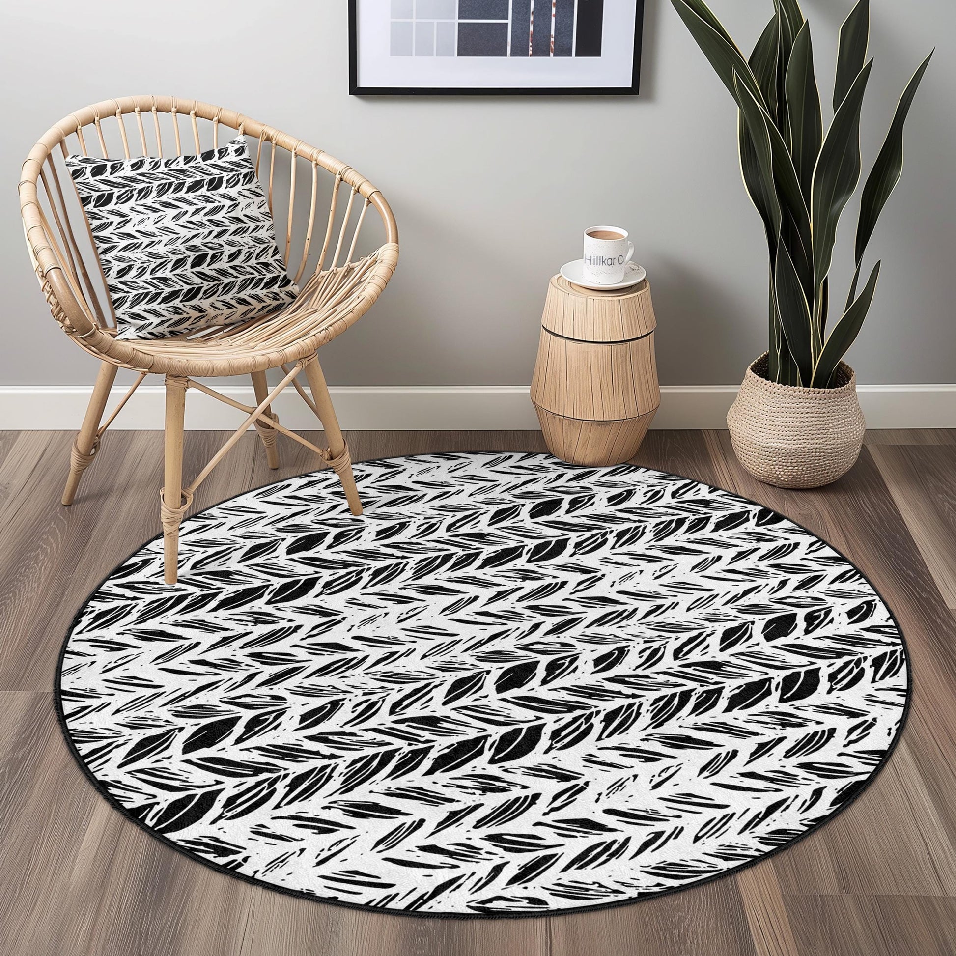 Leaf Pattern Round Area Rug, Modern Round Rug for Living Room, Boho Chic Decor, Soft Round Carpet for Home, Indoor Round Mat