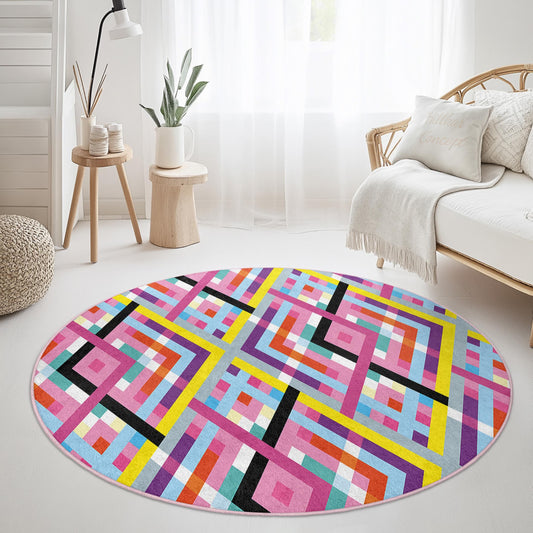 Colorful Geometric Round Area Rug, Modern Round Carpet, Bohemian Round Floor Mat, Stylish Decorative Rug for Living Room