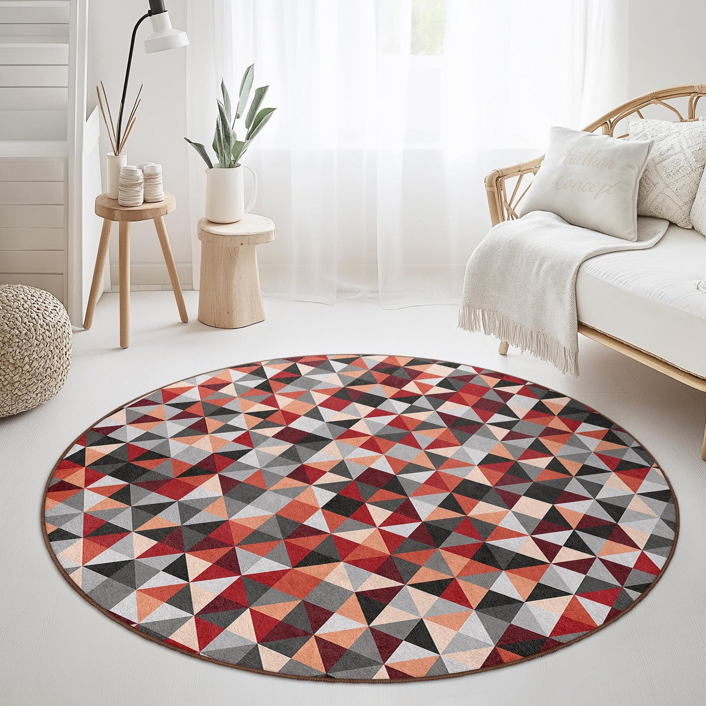 Geometric Pattern Round Area Rug, Modern Round Carpet, Contemporary Circle Rug for Home Decor, Unique Round Floor Mat