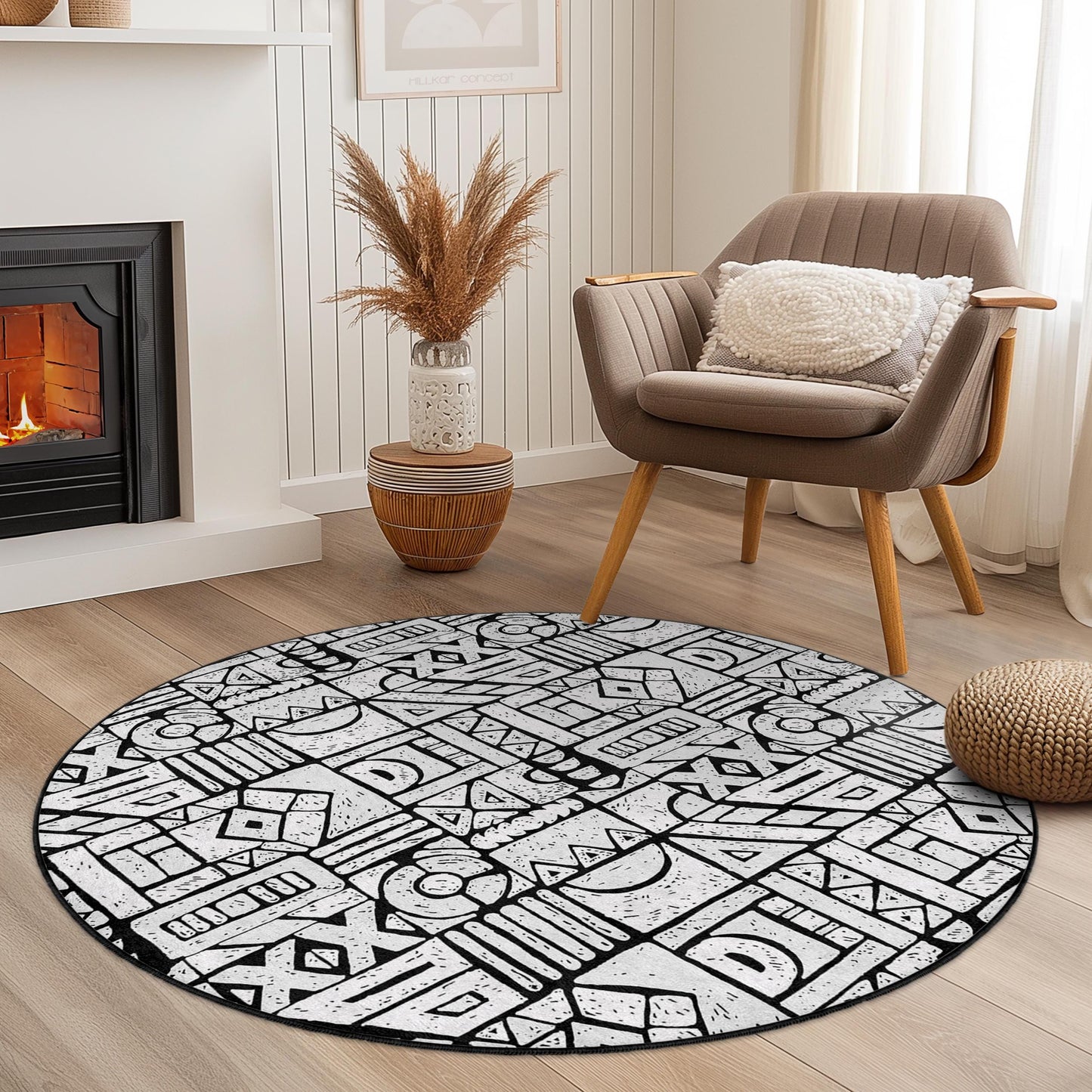 Geometric Pattern Round Area Rug, Modern Circular Rug for Living Room, Stylish Home Decor, Unique Round Floor Mat