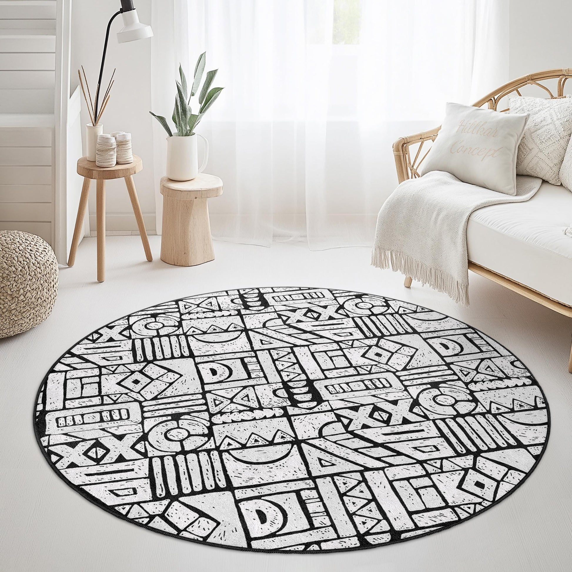 Geometric Pattern Round Area Rug, Modern Circular Rug for Living Room, Stylish Home Decor, Unique Round Floor Mat
