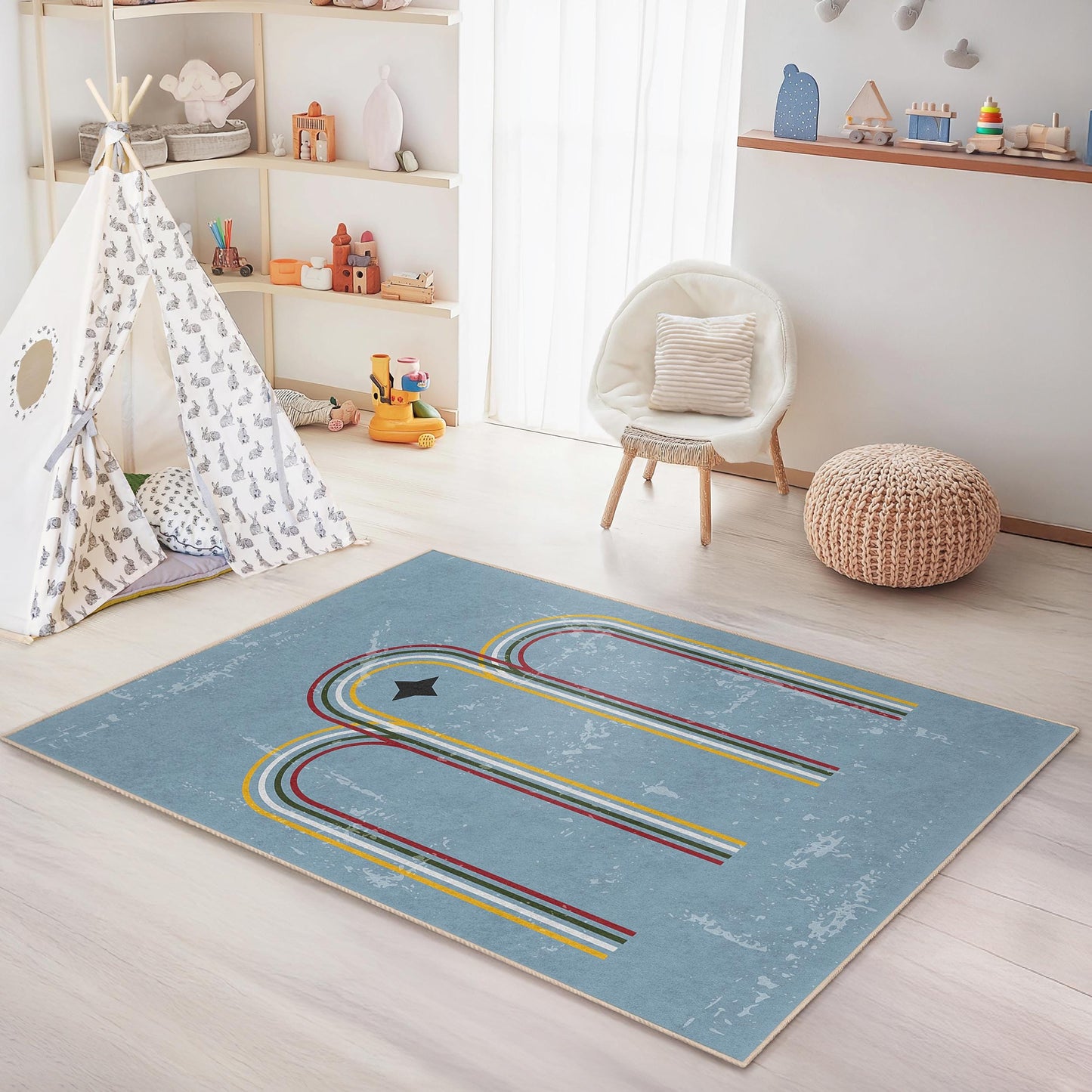 Colorful Arch Design Kids Rectangle Rug, Playroom Carpet, Soft Nursery Rug, Child Room Decor, Fun Geometric Rug