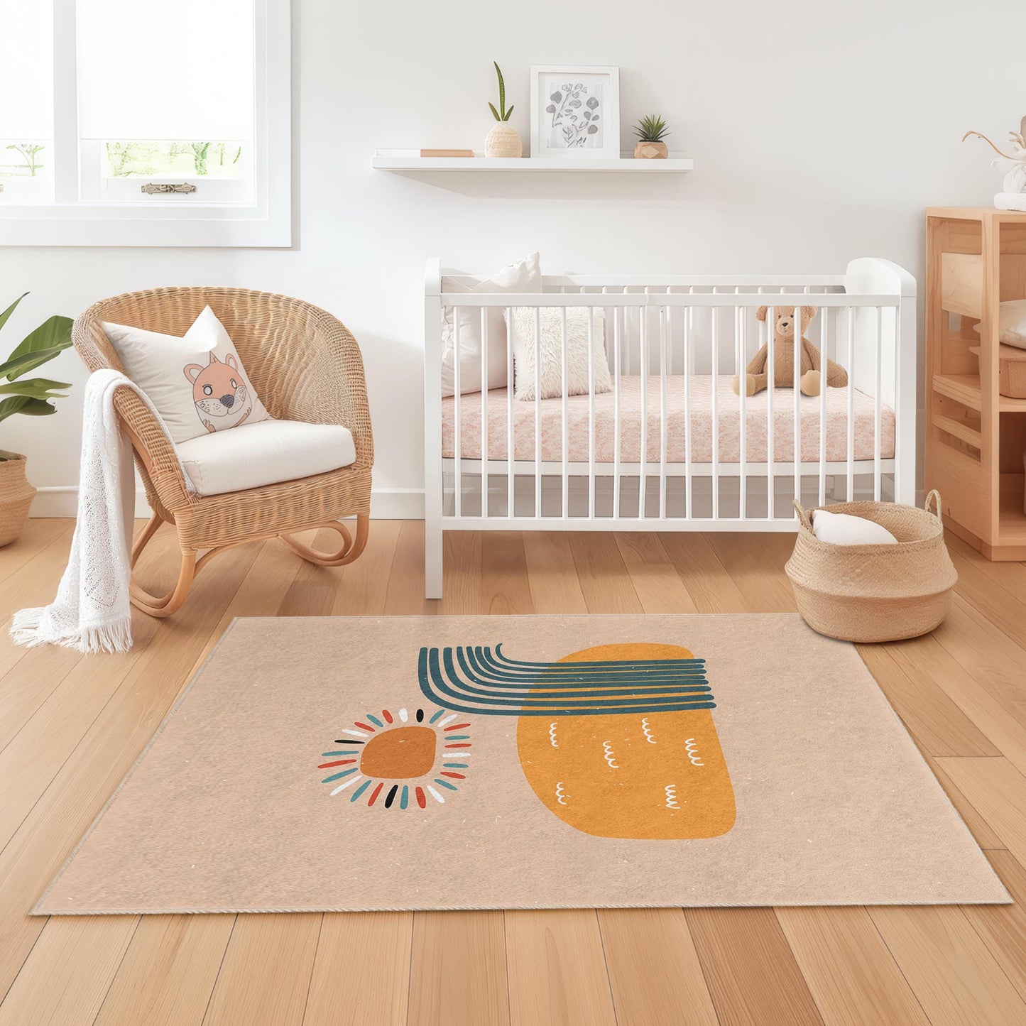 Sunshine Abstract Rectangular Kids Rug, Colorful Kids Room Carpet, Playroom Decor, Nursery Area Rug, Modern Kids Rug
