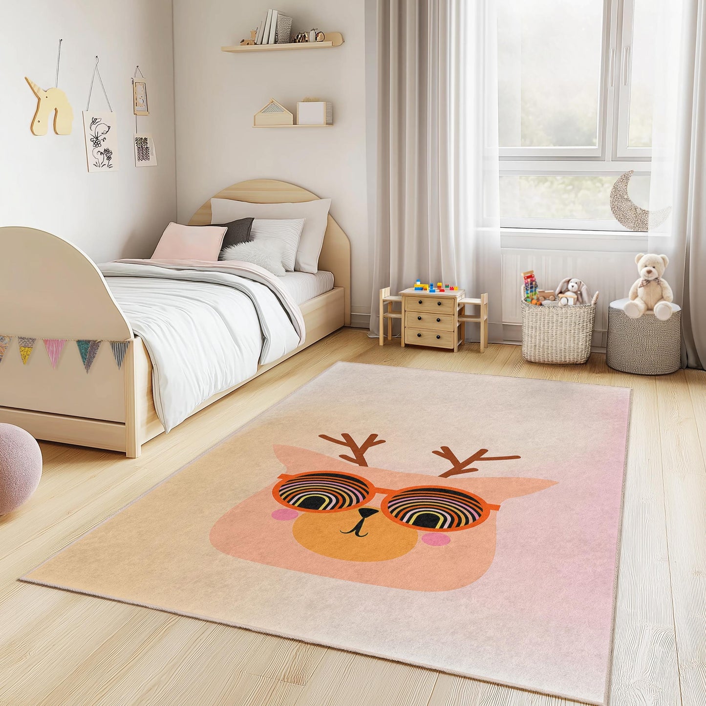 Cute Cartoon Animal Rug for Kids Room, Personalized Rectangular Kids Carpet, Fun Playroom Decor, Soft Nursery Rug, Unique Gift