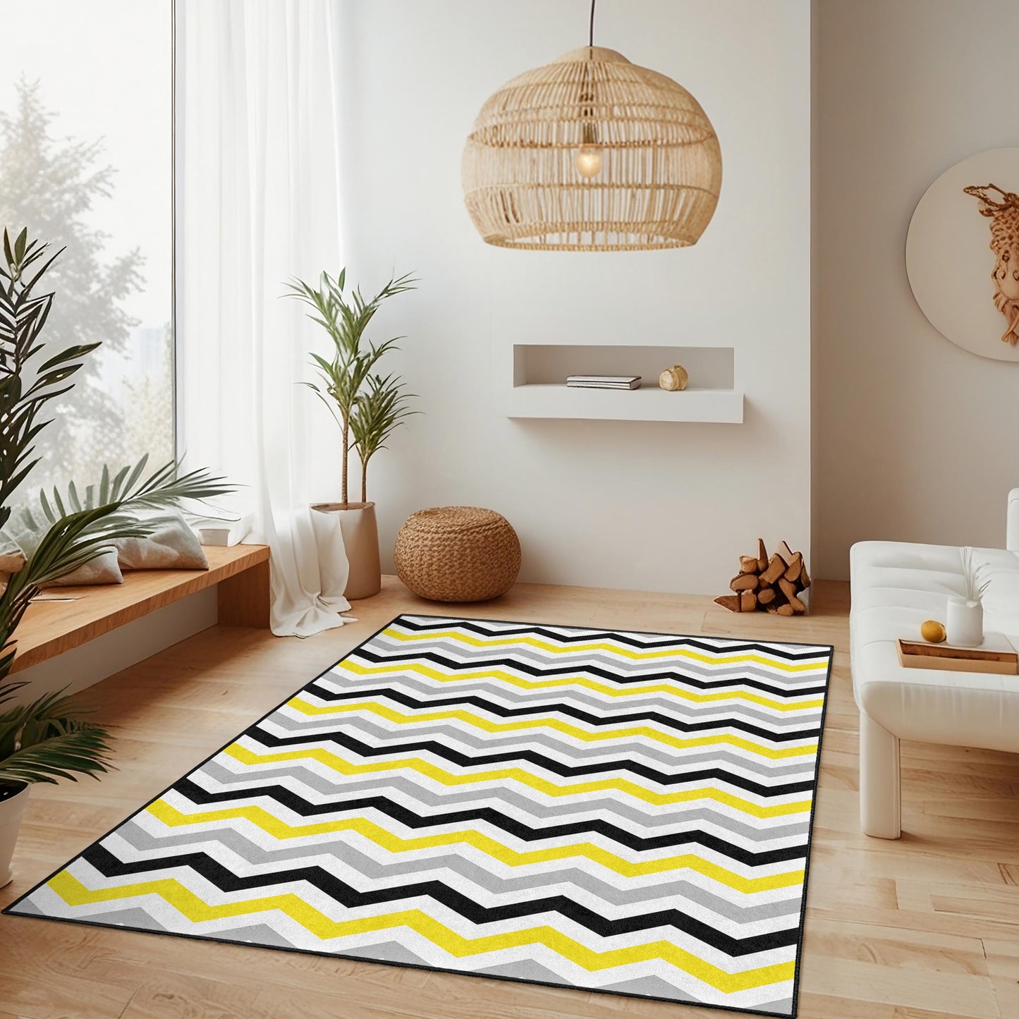 Chevron Pattern Rectangular Rug, Stylish Grey Yellow Black Rug, Modern Area Rug for Home Decor, Living Room Carpet, Contemporary Design