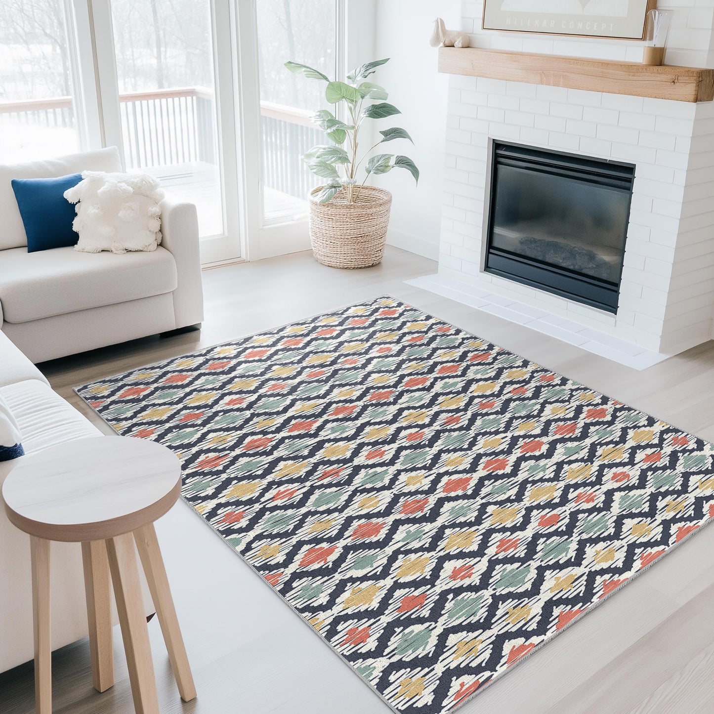Geometric Pattern Rectangle Rug, Colorful Diamond Design Rug, Boho Style Area Rug, Modern Living Room Carpet, Home Decor Rug